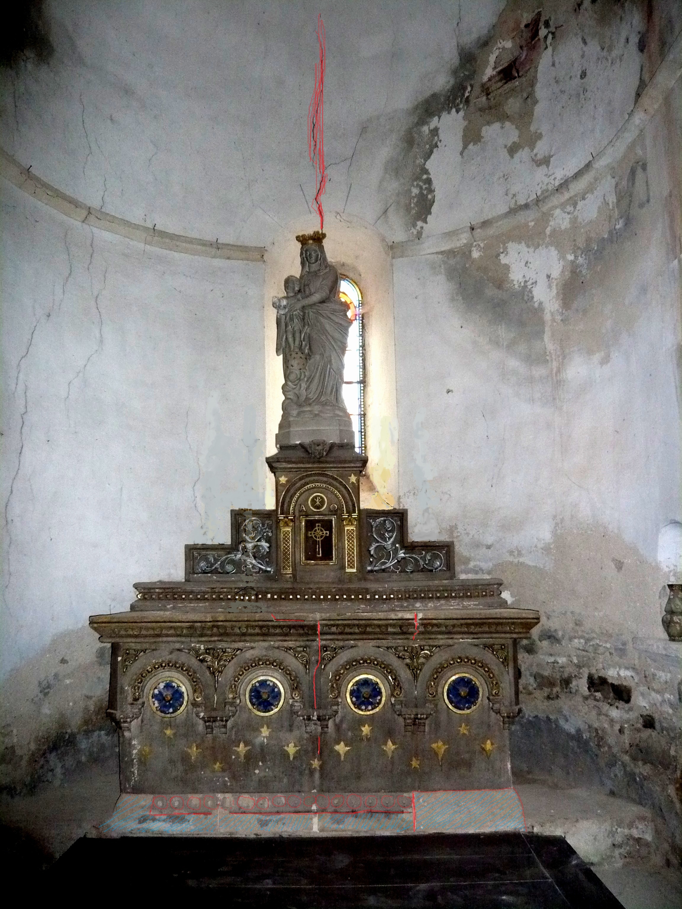 color coded damaged altar